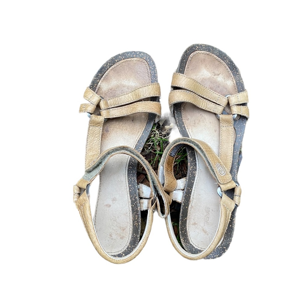 Teva Women's Logo Comfy Sandal Size 10 Brown Leather Wedge Style 4253